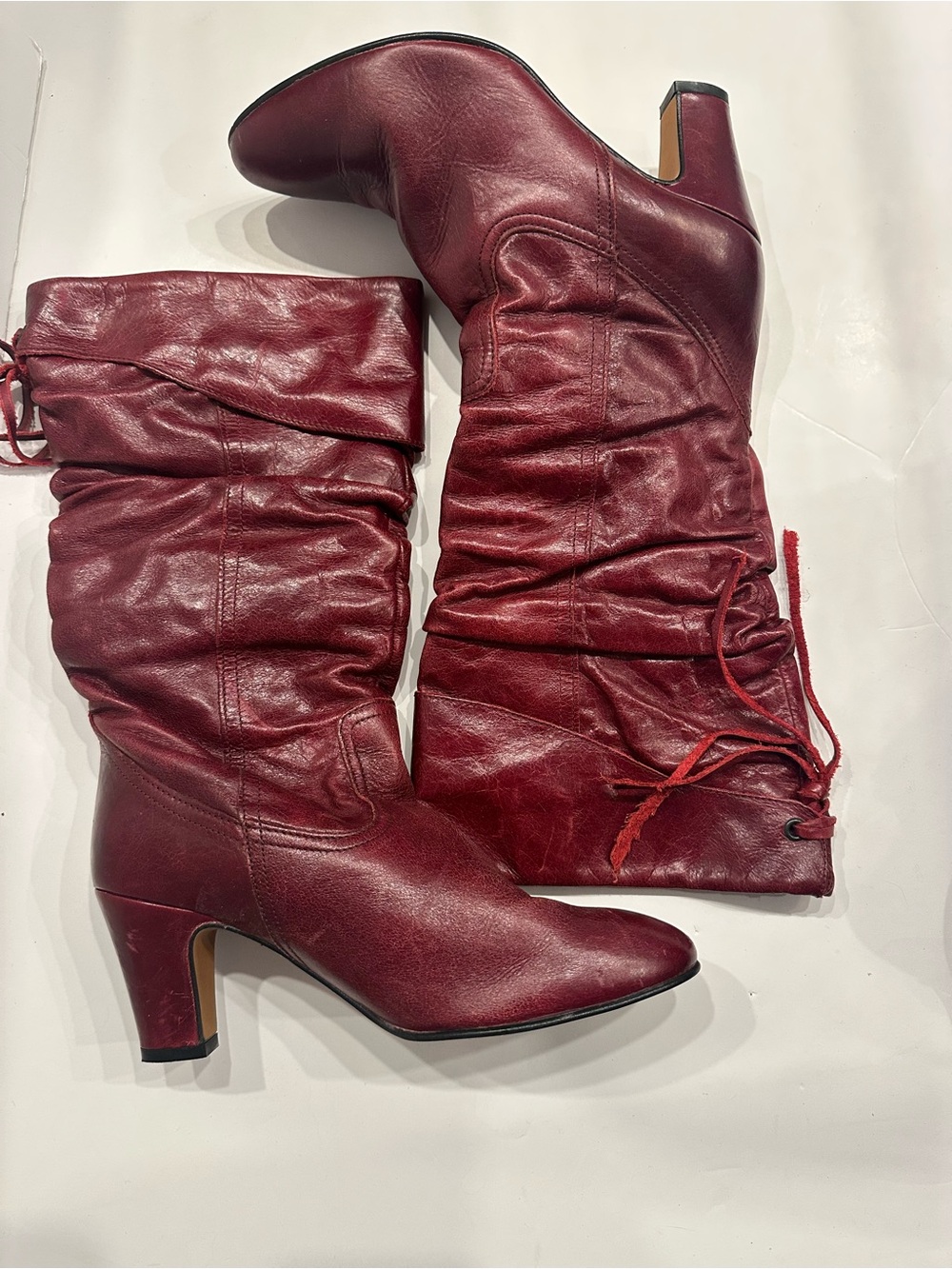 Aldo Burgundy Slouch Mid-Calf Leather Boots - Picture 3 of 6